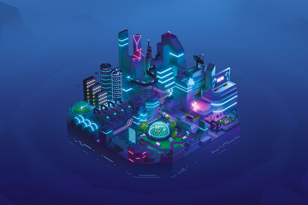 A futuristic illustration of an urban city
