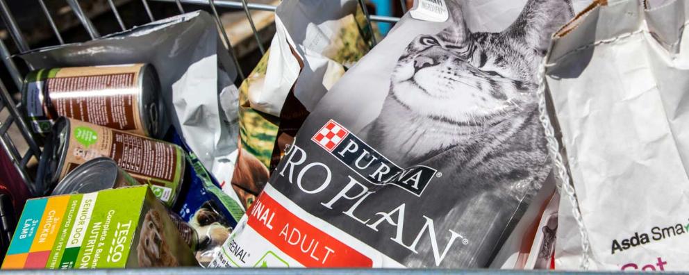 A trolley full of pet food and supplies being delivered to the Yeovil food bank.