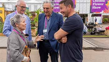 Imelda Staunton talking to Steve Backshall at RHS Chelsea Flower Show